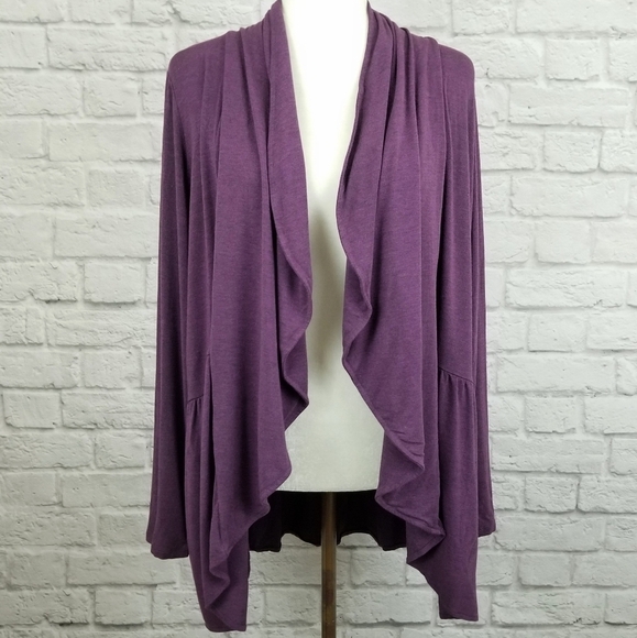 LOGO Lori Goldstein heather purple open front cascading light cardigan Size M - Picture 7 of 9